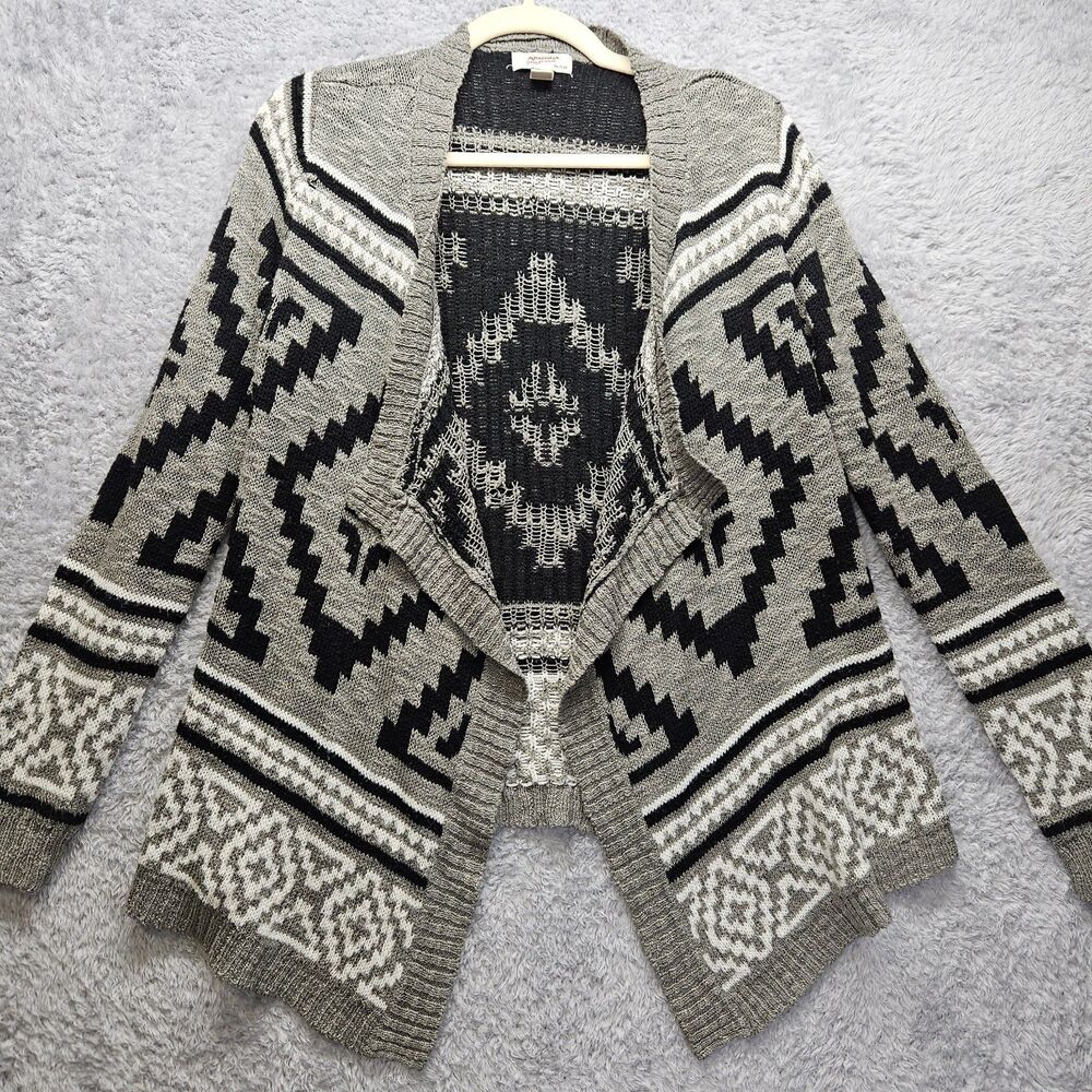 Arizona Jeans Junior Womens Gray Tribal Cardigan Draped Southwestern Aztec Mediu